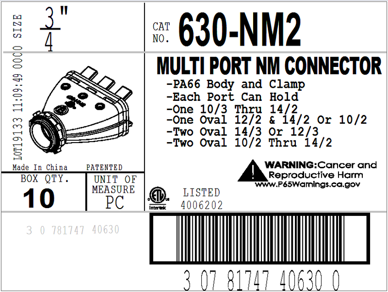 Multi-NM Cables Connector, 3/4" Knockout