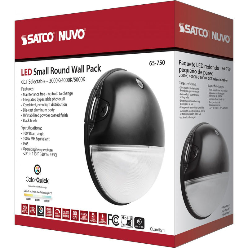 Satco: LED Small Round Wall Pack; 20W; 3CCT ; By passable Photocell; 120-277V