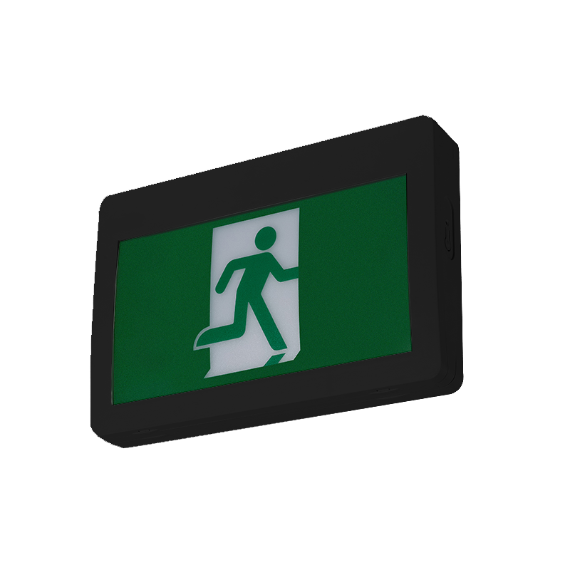 Kora LED Running Man Exit with Battery Back Up, Black, 120V-347V, 120min : KEX100-BK