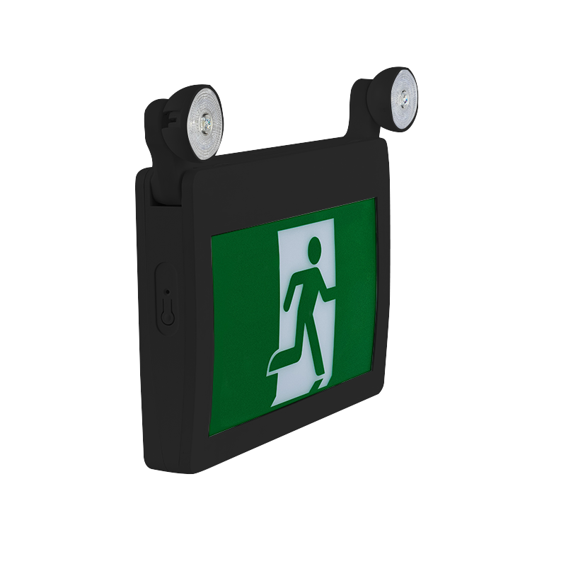 Kora LED Running Man Exit Sign with 2 Heads Combo, 1.2W*2, BK, 120V-347V, 120min : KEX180-BK