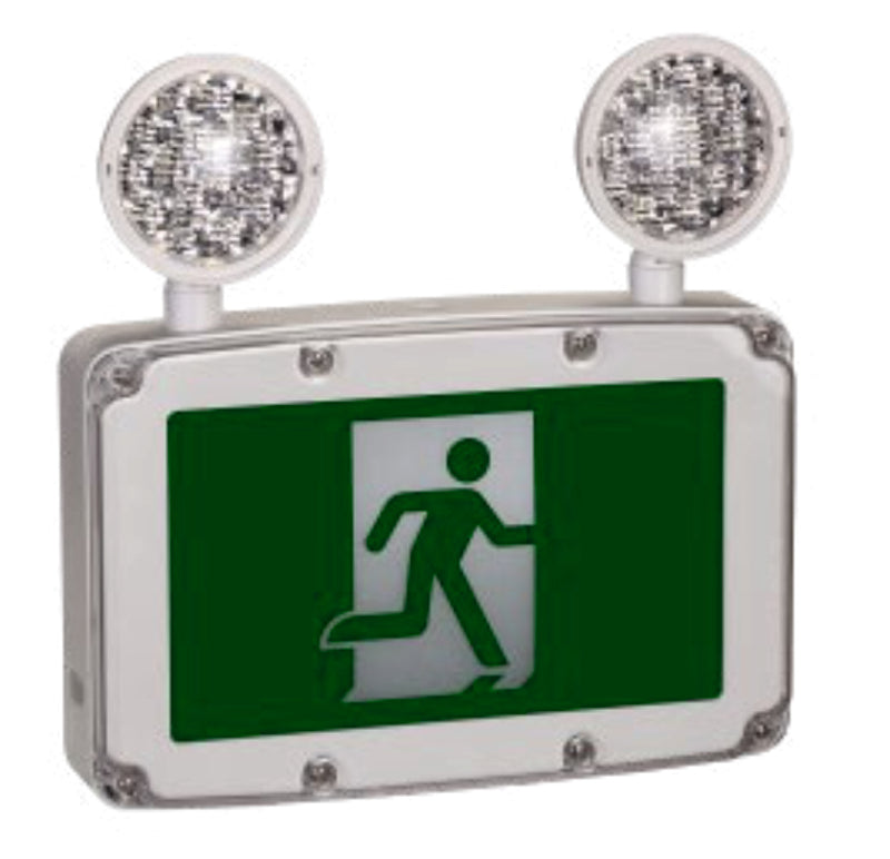 Kora LED Running Man Exit Sign with 2 Heads Combo, 120/347V, 1.2W X 2 Lamp Heads : KEX180WP