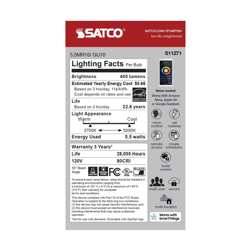 Satco: 5.5W|GU10/RGB BULB, 400 Lumens | 120 Volt