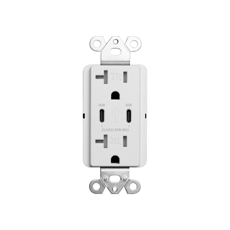USB 65W Receptacle Type C+C, 20A 120V : SWD22065